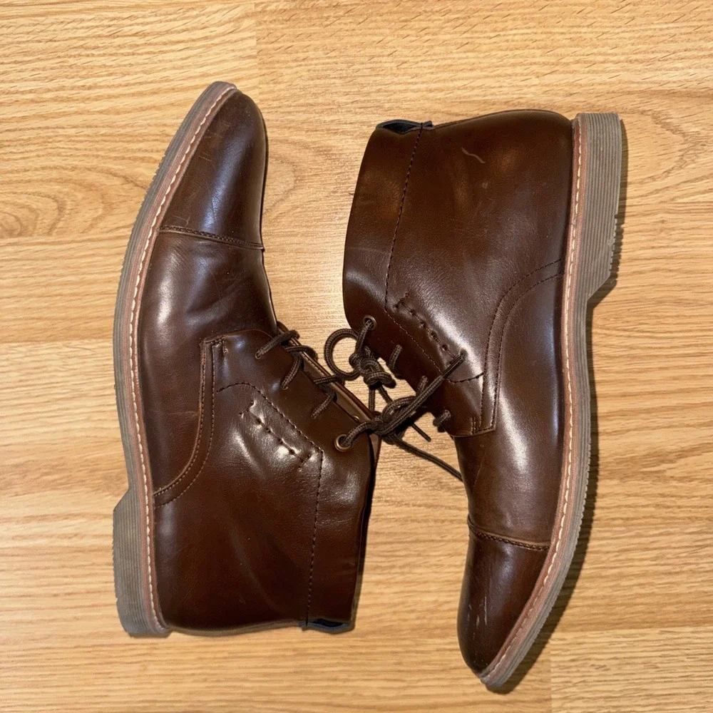 TOMMY HILFIGER Mens Brown Rawstin Cap Toe Lace-Up Dress Chukka Boots 11.5